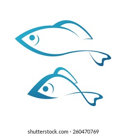 Gold Fish and Grayling, Silhouettes of fishes in blue color, Vector Illustrations