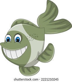 Gold fish green and white color and big smile cartoon vector illustration