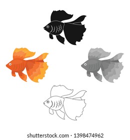 Gold fish icon cartoon,black. Singe aquarium fish icon from the sea,ocean life cartoon.