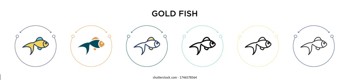 Gold fish icon in filled, thin line, outline and stroke style. Vector illustration of two colored and black gold fish vector icons designs can be used for mobile, ui, web