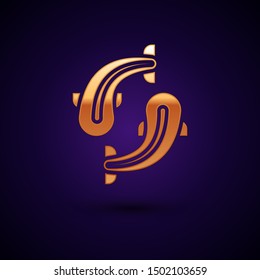 Gold Fish icon isolated on dark blue background.  Vector Illustration