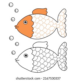 Gold Fish, Kids Coloring Pages, Cute Fish Character Vector Illustration EPS And Image