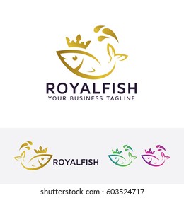 Gold fish logo design. King and Queen, Elegant, Luxury fish logo concept. Vector logo template