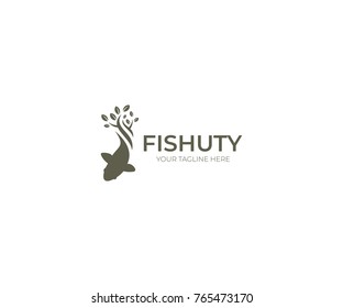 Gold Fish Logo Template. Sealife Vector Design. Fishing Illustration