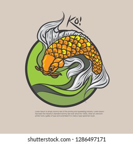 Gold fish with long fin drawing vector illustration.Good for logo,symbol or any decoration.