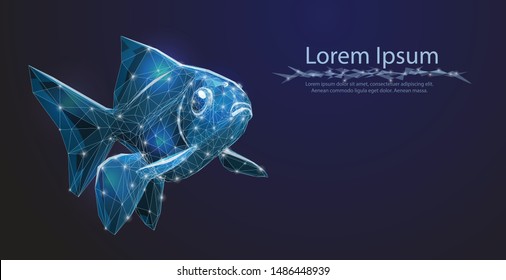 Gold fish. Modern triangular style vector illustration. Success concept. Bright polygonized style template. 3D mesh goldfish