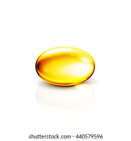 Gold fish oil pill. Omega-3 gel capsule. Jelly fish oil tablet. Vitamin E