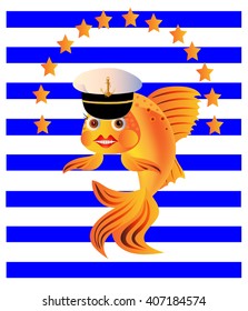 gold fish on the striped background