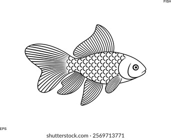 Gold fish outline. Isolated gold fish on white background