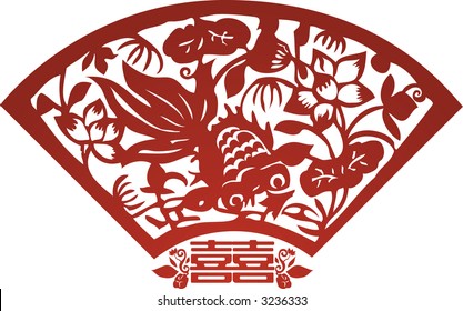 Gold Fish in paper cutting style (Vector)