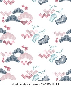 Gold fish and pine tree pattern in Japanese style. 