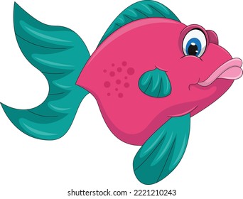 Gold fish pink and green color cartoon vector illustration