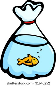 Gold Fish In A Plastic Bag Color Vector Illustration