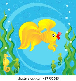 Gold fish and seahorses