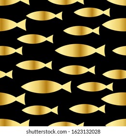 Gold fish seamless pattern. Elegant vintage texture. Vector illustration.