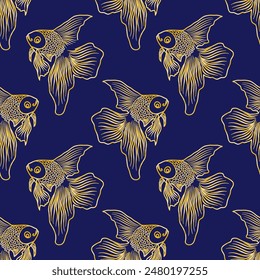 Gold fish seamless pattern, golden fish background, Asian ornament, design for wallpaper, wrapping, card, curtain, carpet, vector, illustration design