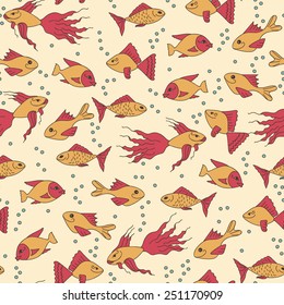 Gold fish seamless pattern. Vector illustration. For fabric.