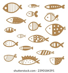 Gold fish. Set. Cute illustration.