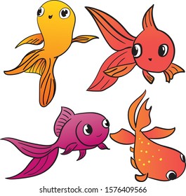 Gold Fish Set. Vector Fish. All Parts Seaprate. Vector Ai EPS