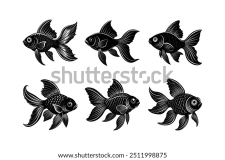 Gold fish silhouette black silhouette Vector illustration   