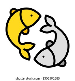 Gold fish and silver fish vector, Chinese lunar new year filled icon, editable outline