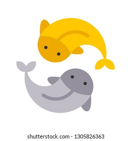 Gold fish and silver fish vector, Chinese lunar new year flat design icon