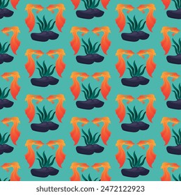 Gold fish. Simple seamless pattern. 