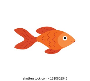 Gold Fish Simple Vector Icon In Cartoon Flat Style. Colorful Flat Aquarium Goldfish Silhouette Graphic Illustration Of Yellow Domestic Pet.