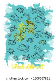 Gold fish with slogan on vector illustration print for t shirt