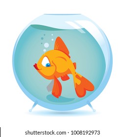 Gold Fish In Spherical Aquarium Vector Illustration