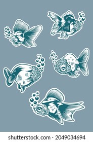 Gold Fish Sticker In Vector Illustration