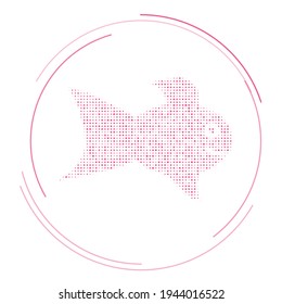 The gold fish symbol filled with pink dots. Pointillism style. Vector illustration on white background