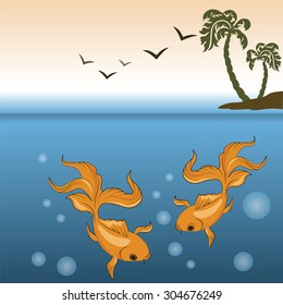 Gold Fish under water. Vector
