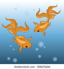 Gold Fish under water. Vector