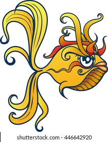 Gold Fish vector illustration. Fish color art sketch for tattoo design or Sea art collection.