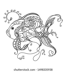 Gold Fish in vector illustration coloring book