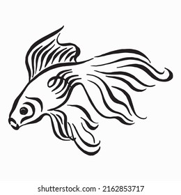 Gold Fish Vector Illustration. Koi Fish Black And White Linear Hand Drawing. Calligraphy Drawing.