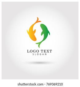 Gold Fish & Yin Yang Logo Vector Icon Template