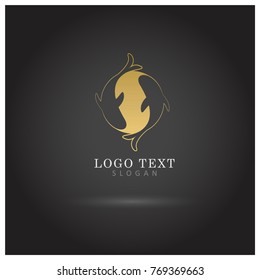 Gold Fish & Yin Yang Logo Vector Icon Template