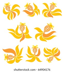 Gold fishes illustrated in many moves.