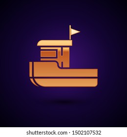 Gold Fishing boat icon isolated on dark blue background.  Vector Illustration