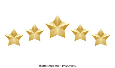 Gold five shape stars quality icon on a white background. 5 gradient rating stars. EPS 10 vector rank illustration