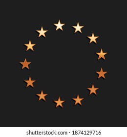 Gold Flag of European Union icon isolated on black background. EU circle symbol. Waving EU flag. Long shadow style. Vector.