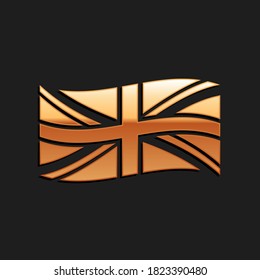 Gold Flag of Great Britain icon isolated on black background. UK flag sign. Official United Kingdom flag sign. British symbol. Long shadow style. Vector.