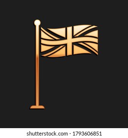 Gold Flag of Great Britain on flagpole icon isolated on black background. UK flag sign. Official United Kingdom flag sign. British symbol. Long shadow style. Vector.