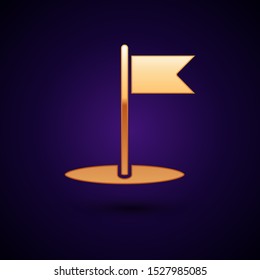 Gold Flag icon isolated on dark blue background. Location marker symbol.  Vector Illustration