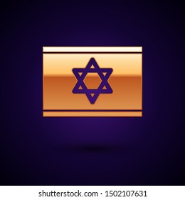 Gold Flag of Israel icon isolated on dark blue background. National patriotic symbol.  Vector Illustration
