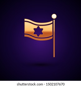 Gold Flag of Israel icon isolated on dark blue background. National patriotic symbol.  Vector Illustration