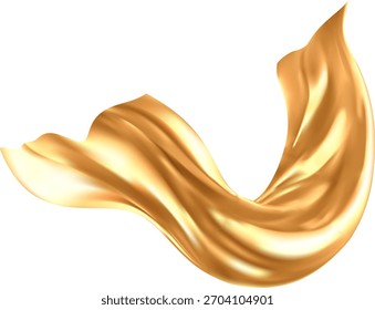 Gold flag on white background Flying gold silk textile fabric flag background. elegant golden Satin grand opening ceremony Gold