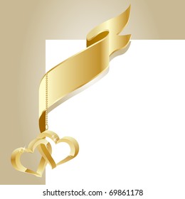 Gold flag with two hanging gold hearts